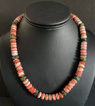 Load image into Gallery viewer, Sterling Silver Spiny Oyster Green Turquoise Bead Necklace. 18 inch