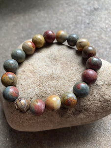 Round Red Creek Jasper Stretchy Bead Bracelet. Free size