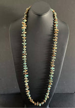 Load image into Gallery viewer, Sterling Silver Green Turquoise Nuggets with Navajo Pearls Bead Necklace 43 inch