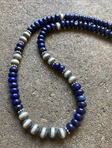 Sterling Silver Lapis W Pearls Bead Necklace. 18 inch