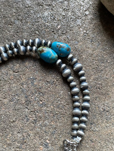 Sterling Silver Turquoise W Pearls Bead Necklace. 25 inch