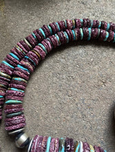 Load image into Gallery viewer, Long Sterling Silver Purple Spiny Oyster W Turquoise Bead Necklace. 37 inch
