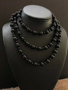 Sterling Silver Black Onyx Bead Necklace. 47 inch