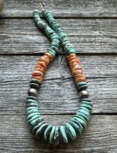 Load image into Gallery viewer, Sterling Silver Graduated Turquoise Spiny Oyster Bead Necklace 18 Inch