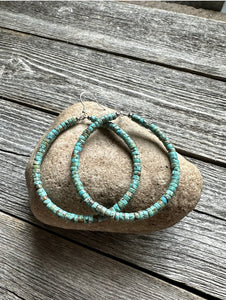 Sterling Silver Heishi Turquoise W Pearls Bead Hoop Earrings. 3 Inch