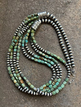 Load image into Gallery viewer, Sterling Silver Multi Strand Green Turquoise Bead Necklace. 30 inch