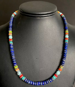 Sterling Silver Lapis Multi Stone Bead Necklace. 18 inch. Gift