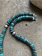 Load image into Gallery viewer, Sterling Silver Heishi Turquoise W Nugget Bead Necklace. 18 inch