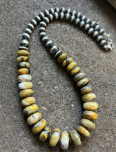 Load image into Gallery viewer, Sterling Silver Graduated Bumblebee Jasper W Pearls Bead Necklace. 18 inch