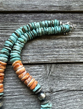 Load image into Gallery viewer, Sterling Silver Graduated Turquoise Spiny Oyster Bead Necklace 18 Inch