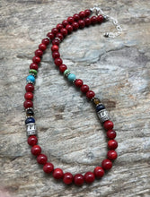 Load image into Gallery viewer, Sterling Silver Multi Stone Red Coral Bead Necklace 18 inch