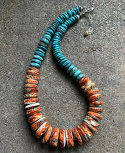 Load image into Gallery viewer, Sterling Silver Spiny Oyster W Turquoise Bead Necklace. 16.5 inch