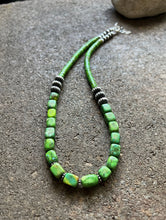 Load image into Gallery viewer, Sterling Silver Green Turquoise Bead Necklace. 18 inch