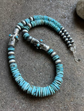 Load image into Gallery viewer, Sterling Silver Graduated Blue Turquoise Pearls Bead Necklace. 24 inch