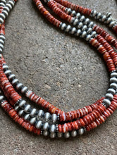 Load image into Gallery viewer, Sterling Silver Multi Strand Red Spiny Oyster Navajo Pearls Bead Necklace 26”