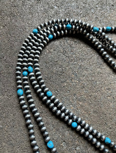 60” Sterling Silver Sleeping Beauty Turquoise 6mm Pearls Bead Necklace