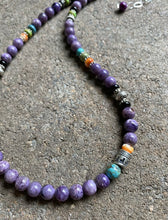 Load image into Gallery viewer, Sterling Silver Charoite Multi Stone Bead Necklace. 18.25 inch