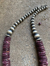 Load image into Gallery viewer, Sterling Silver Graduated Purple Spiny Oyster Bead Necklace 18”