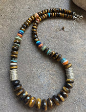 Load image into Gallery viewer, Sterling Silver Graduated Tiger’s Eye Multi Stone Bead Necklace. 24 inch