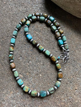 Load image into Gallery viewer, Sterling Silver Blue Green Turquoise W Pearls Bead Necklace. 18 inch