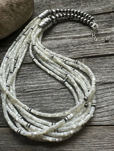 Sterling Silver Multi Strand Mother of Pearl Bead Necklace. 26 inch