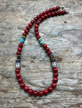 Load image into Gallery viewer, Sterling Silver Multi Stone Red Coral Bead Necklace 18 inch
