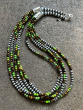 Load image into Gallery viewer, Sterling Silver Multi Strand Green Turquoise Tigers Eye Bead Necklace. 24 inch