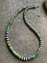 Load image into Gallery viewer, Sterling Silver Turquoise W 6mm Pearls Bead Necklace. 18 inch