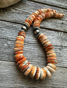 Sterling silver orange spiny oyster bead necklace 18 Inch