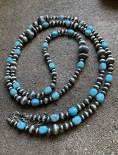 Load image into Gallery viewer, Sterling Silver Turquoise W Navajo Pearls Bead Necklace 44 Inch