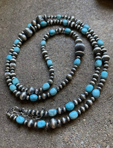 Sterling Silver Turquoise W Navajo Pearls Bead Necklace 44 Inch