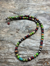 Load image into Gallery viewer, Sterling Silver Green Turquoise Spiny Multi Stone Bead Necklace. 18 Inch