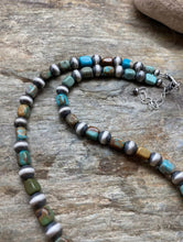 Load image into Gallery viewer, Sterling Silver Blue Green Turquoise W Navajo Pearls Bead Necklace. 18 inch