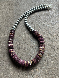 Sterling Silver Purple Spiny Oyster with Pearls Bead Necklace. 18 inch
