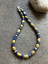 Load image into Gallery viewer, Sterling Silver Bumblebee Jasper Lapis Pearls Bead Necklace. 18 inch