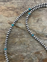 Load image into Gallery viewer, Sterling Silver Navajo Pearls with Turquoise Bead Necklace. 16 inch