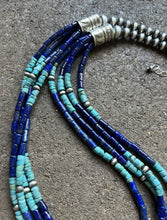 Load image into Gallery viewer, Sterling Silver Multi Strand Stone Lapis Turquoise Bead Necklace. 24 inch