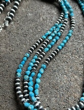 Load image into Gallery viewer, Sleeping Beauty Turquoise Multi Strand Sterling Silver Bead Necklace 28 inch