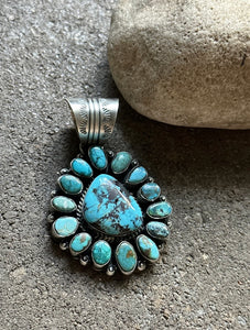 Native American Sterling Silver Turquoise Cluster Pendant. KY