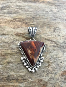 Native American Sterling Silver Orange Spiny Oyster Pendant. MM