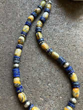 Load image into Gallery viewer, Sterling Silver Bumblebee Jasper Lapis Pearls Bead Necklace. 18 inch