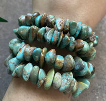 Load image into Gallery viewer, Sterling Silver Green Turquoise Nuggets Bead Bracelet. Free size