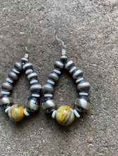 Load image into Gallery viewer, Sterling Silver Bumblebee Jasper W Navajo Pearls Bead Loop Earrings.