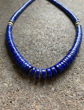 Load image into Gallery viewer, Sterling Silver Lapis Heishi Bead Necklace. 18 inch