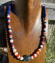 Load image into Gallery viewer, Sterling Silver Multi Stone Spiny Oyster Lapis Turquoise Bead Necklace 18 inch