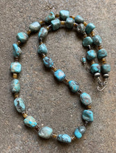 Load image into Gallery viewer, Sterling Silver Turquoise Nuggets Heishi Bead Necklace 25 Inch