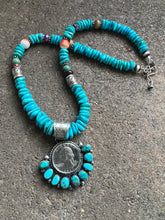 Load image into Gallery viewer, Navajo Sterling silver turquoise coin pendant necklace 18 Inch