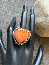 Load image into Gallery viewer, Native American Sterling Silver Orange Spiny Oyster Ring. Size 7.5 Signed