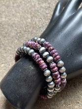 Load image into Gallery viewer, Sterling Silver Purple Spiny Oyster Pearls Bead Wrap Spiral Bracelet Free Size