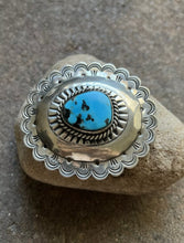 Load image into Gallery viewer, Native American Sterling Silver Turquoise Belt Buckle. CY